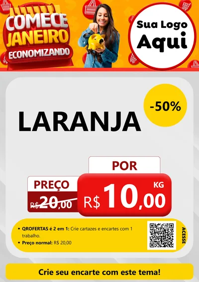 Modelo de Cartaz para Cartaz A4 Vertical com o tema Comece Janeiro Economizando para Hortifrúti