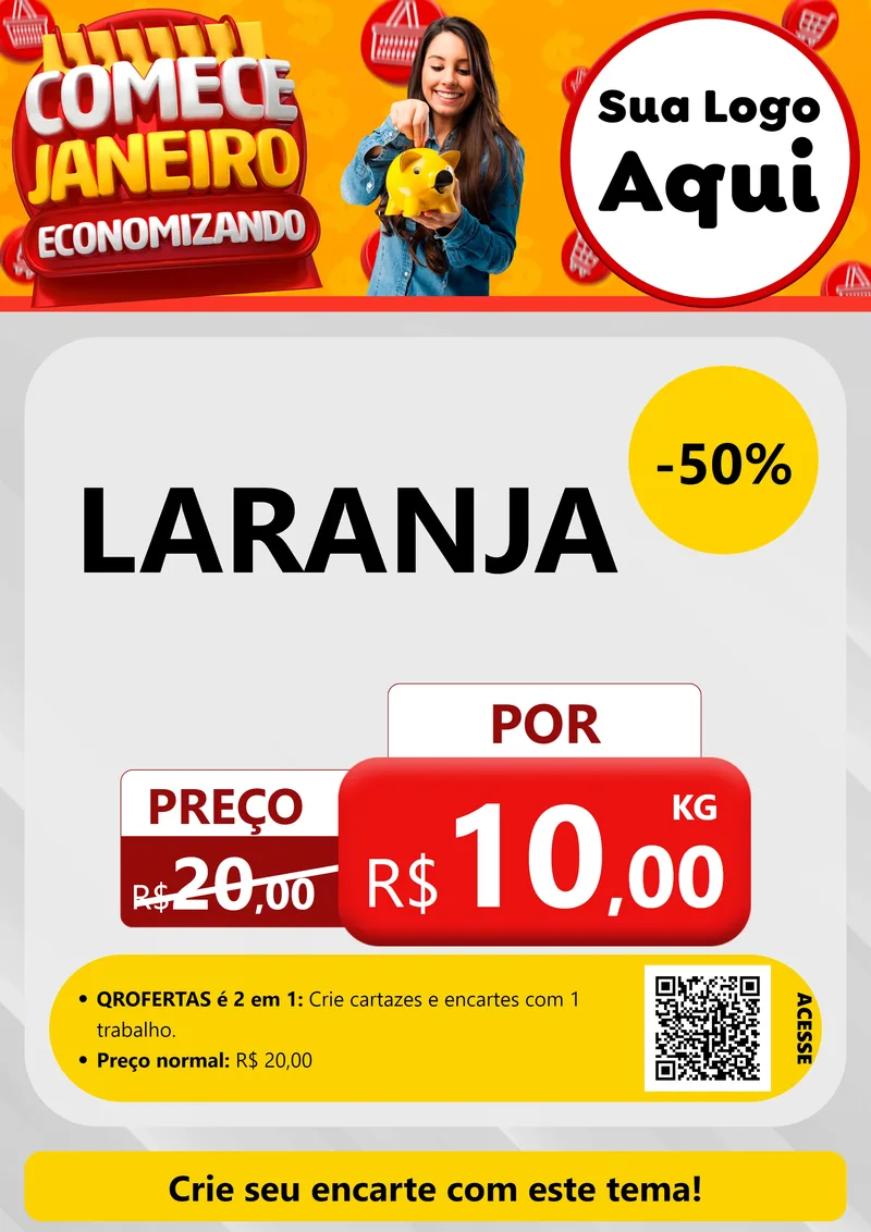 Modelo de Cartaz para Cartaz A4 Vertical com o tema Comece Janeiro Economizando para Hortifrúti