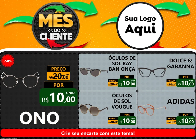 Modelo de Encarte para Encarte A4 Horizontal com o tema Mês do Cliente para Óticas