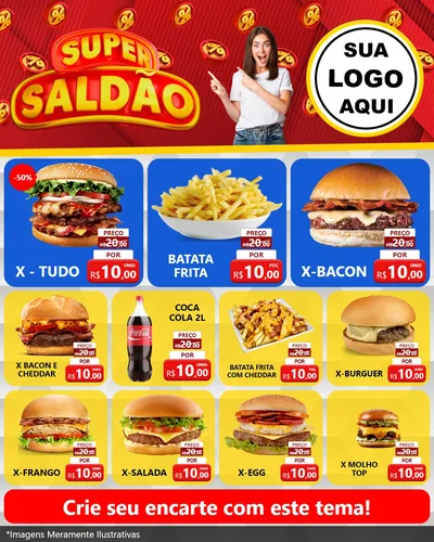 Modelo de Rede Social para Feed Instagram com o tema Super Saldão para Hamburgueria