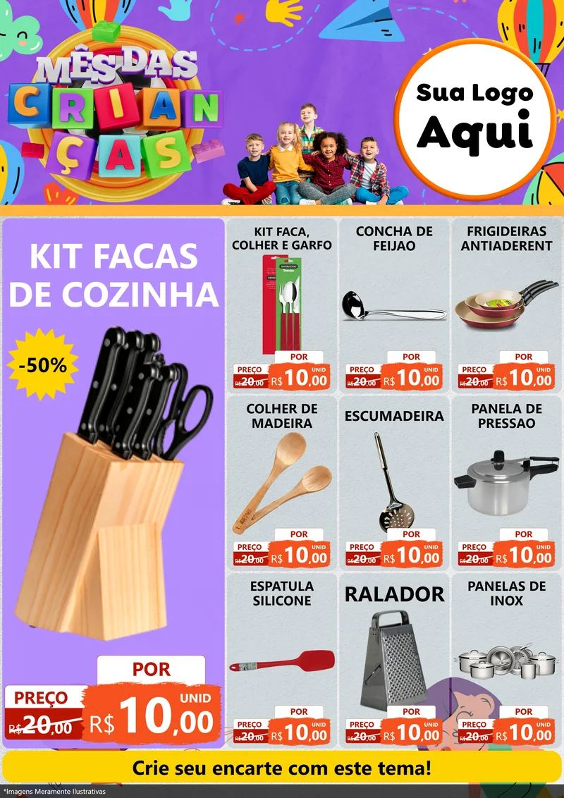 Modelo de Encarte para Encarte A4 Vertical com o tema Mês Das Crianças para Utilidades Domésticas