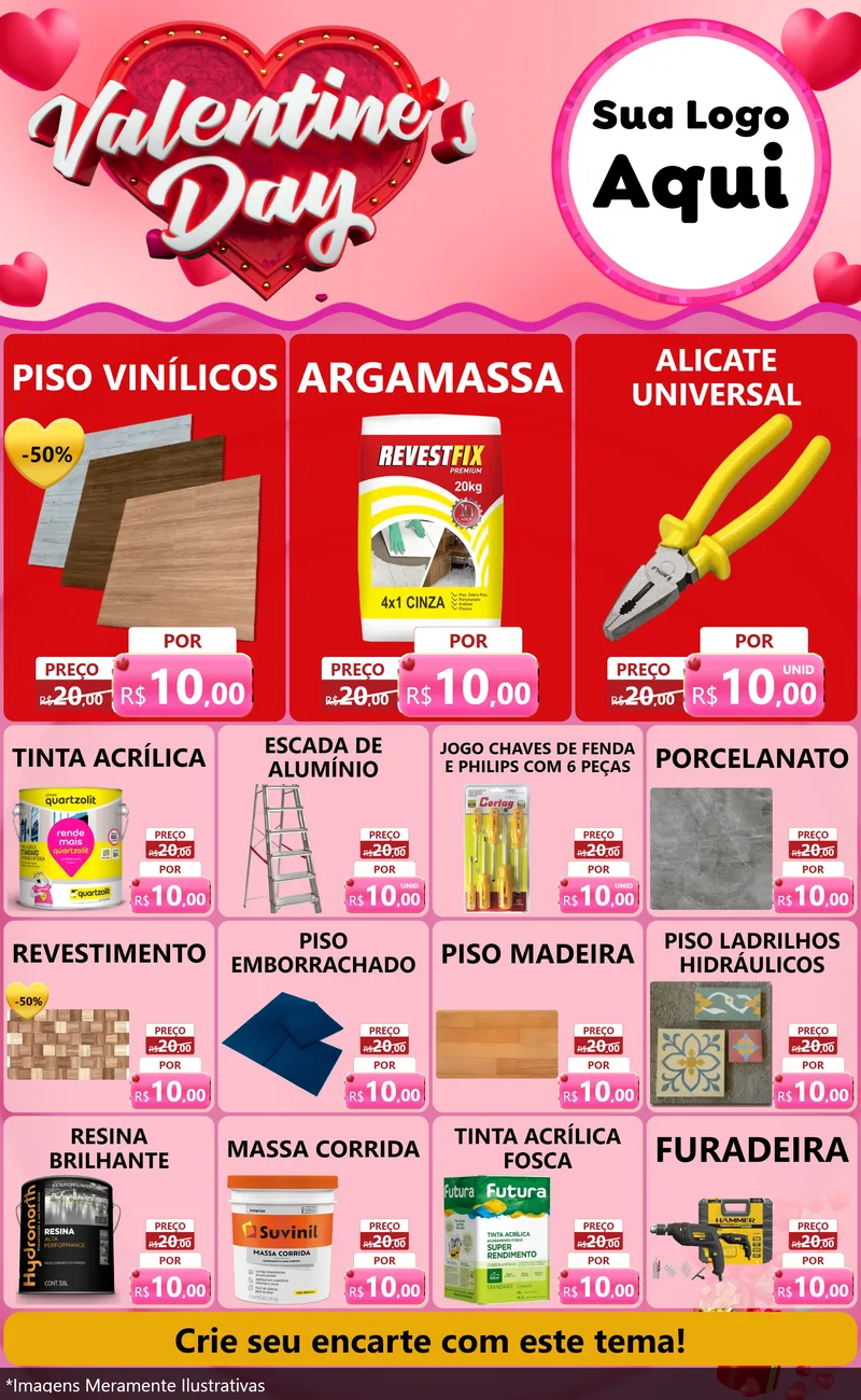 Modelo de Encarte para Encarte Grande com o tema Valentine's Day para Material para Construção