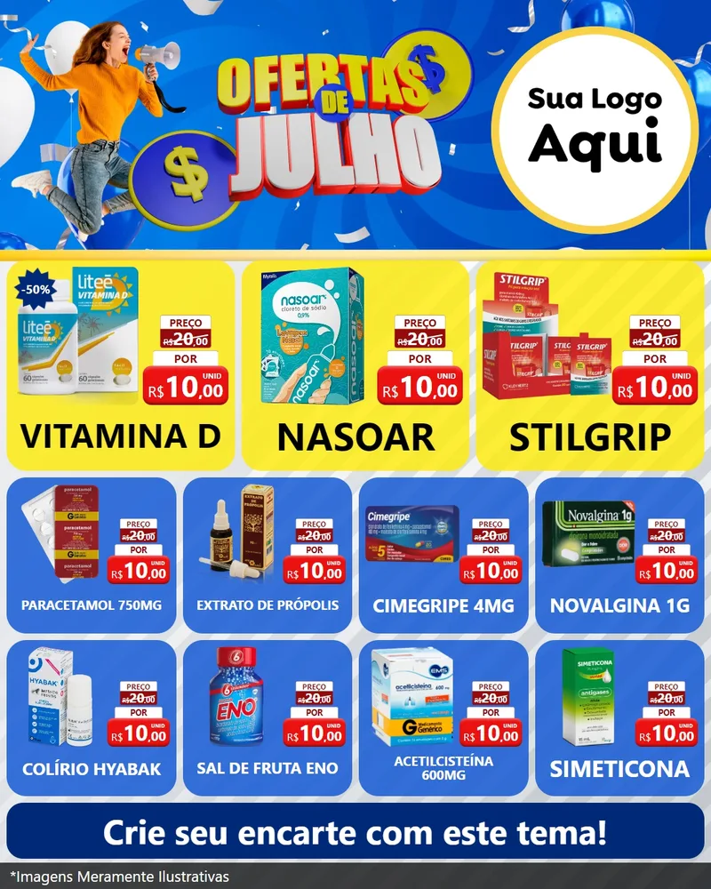 Modelo de Rede Social para Feed Instagram com o tema Ofertas de Julho para Farmácia