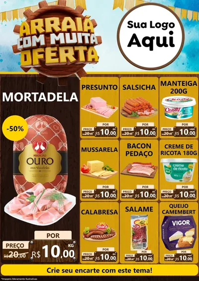 Modelo de Encarte para Encarte A4 Vertical com o tema Ofertas de São João - Junina para Frios e Laticínios
