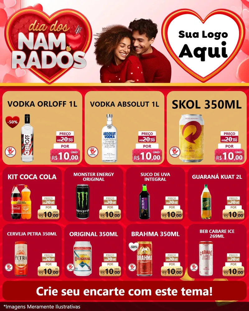 Modelo de Rede Social para Feed Instagram com o tema Dia dos Namorados para Distribuidora de bebidas