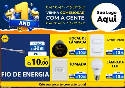 Modelo de Encarte para Encarte A4 Horizontal com o tema Um Ano de Aniversário para Materiais Elétricos