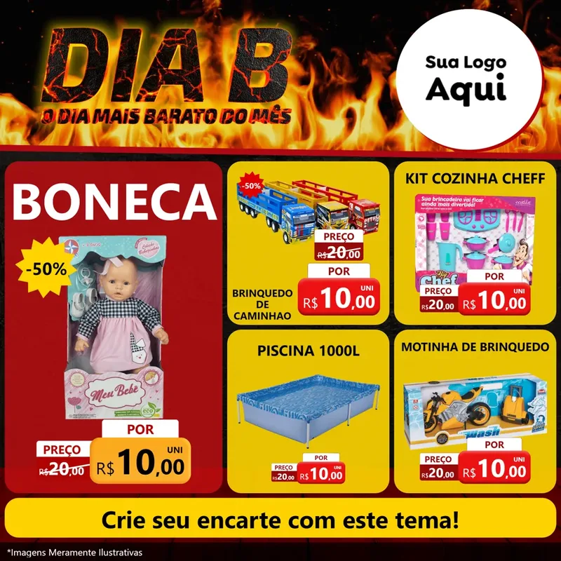 Modelo de Rede Social para Feed Facebook com o tema Dia B para Brinquedos