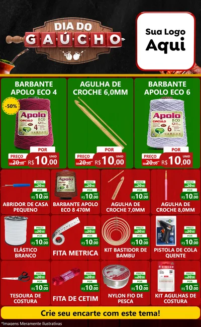 Modelo de Encarte para Encarte Grande com o tema Dia do Gaúcho para Armarinho e Aviamentos