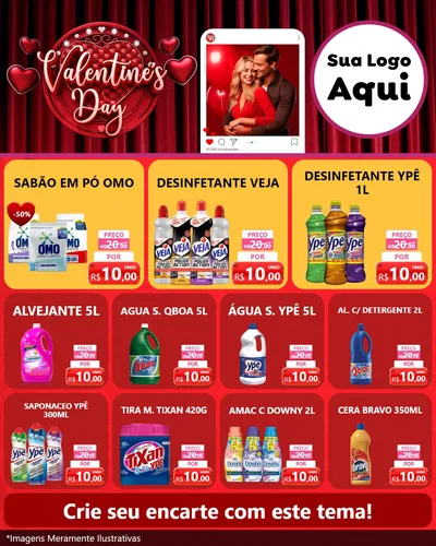 Modelo de Rede Social para Feed Instagram com o tema Valentine's Day para Produtos de Limpeza