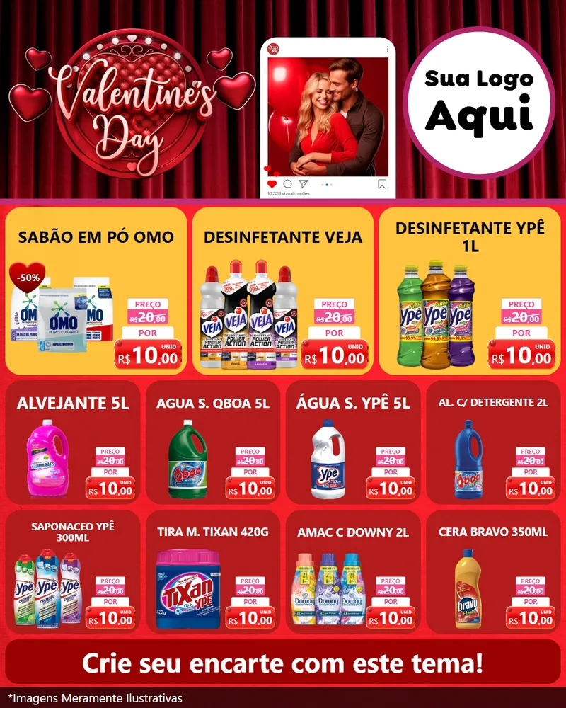 Modelo de Rede Social para Feed Instagram com o tema Valentine's Day para Produtos de Limpeza
