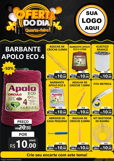 Modelo de Encarte para Encarte A4 Vertical com o tema Oferta do Dia - Quarta Feira! para Armarinho e Aviamentos