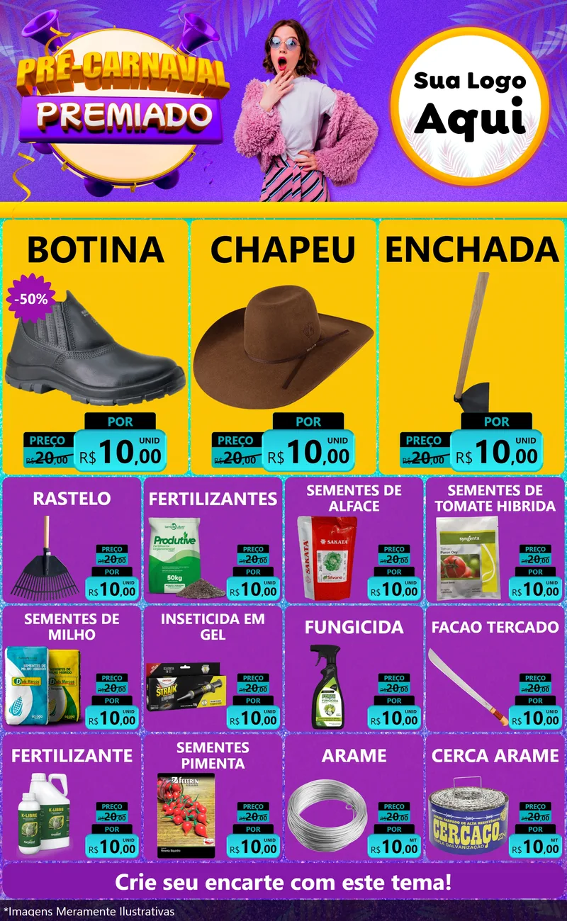 Modelo de Encarte para Encarte Grande com o tema Pré-Carnaval Premiado para Agropecuária