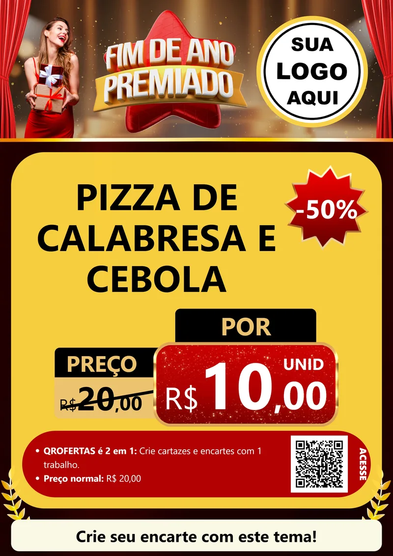 Modelo de Cartaz para Cartaz A4 Vertical com o tema Fim de Ano Premiado para Pizzaria