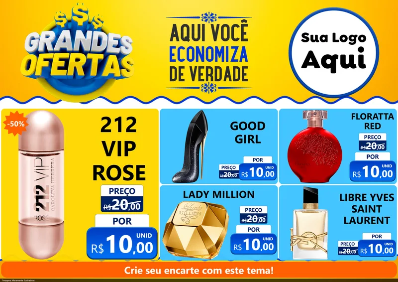 Modelo de Encarte para Encarte A4 Horizontal com o tema Grandes Ofertas para Perfumes