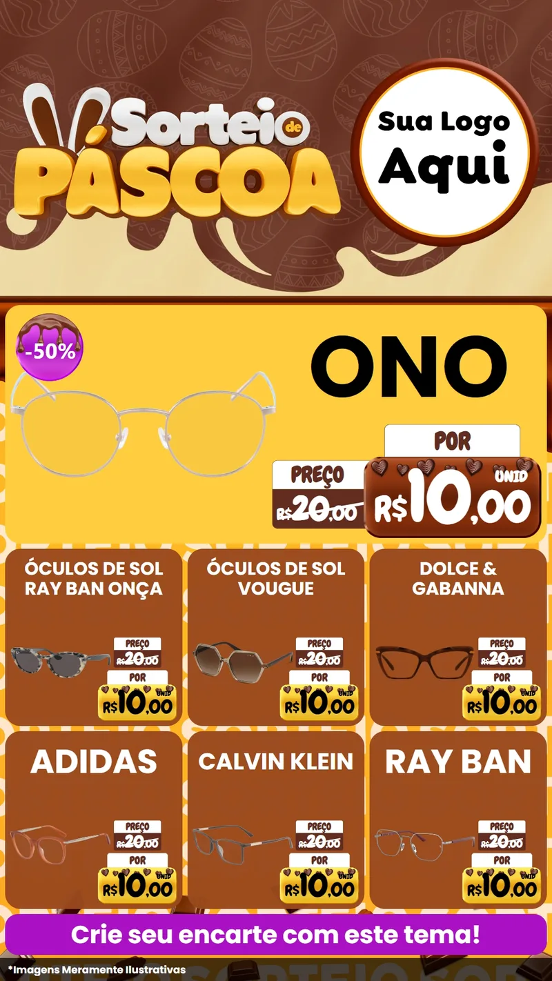 Modelo de Rede Social para Stories com o tema Sorteio de Páscoa para Óticas