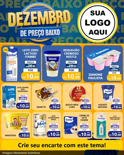Modelo de Rede Social para Feed Instagram com o tema Dezembro de Preço Baixo para Frios e Laticínios
