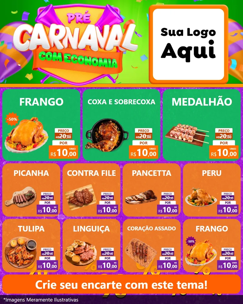 Modelo de Rede Social para Feed Instagram com o tema Pré-Carnaval Com Economia para Assados