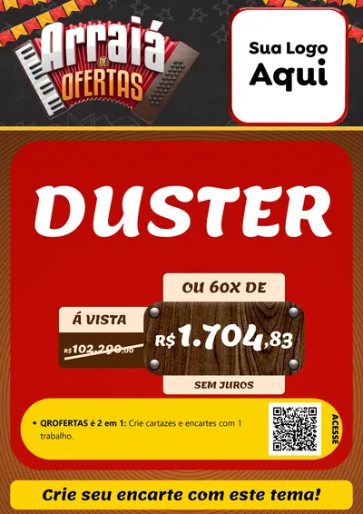 Modelo de Cartaz para Cartaz A4 Vertical com o tema Arraiá de Ofertas - Junina para Concessionaria de Carros