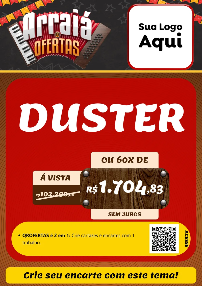 Modelo de Cartaz para Cartaz A4 Vertical com o tema Arraiá de Ofertas - Junina para Concessionaria de Carros