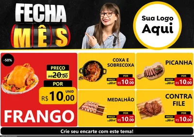 Modelo de Encarte para Encarte A4 Horizontal com o tema Fecha Mês para Assados