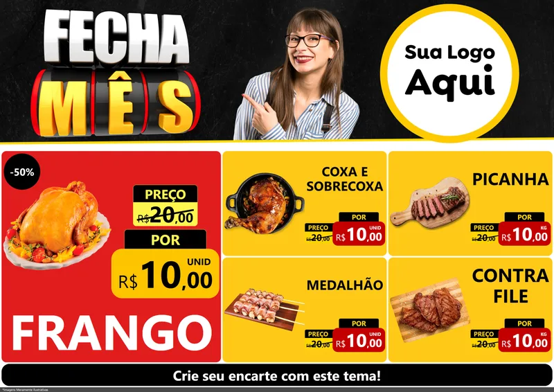 Modelo de Encarte para Encarte A4 Horizontal com o tema Fecha Mês para Assados