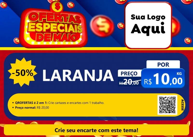 Modelo de Cartaz para Cartaz A4 Horizontal com o tema Ofertas Especiais de Maio para Hortifrúti