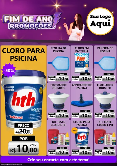 Modelo de Encarte para Encarte A4 Vertical com o tema Fim de Ano Promoções para Produtos para Piscina