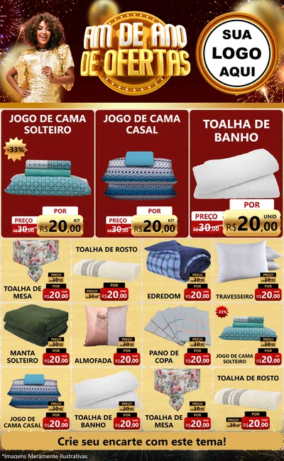 Modelo de Encarte para Encarte Grande com o tema Fim de Ano de Ofertas para Cama, Mesa e Banho