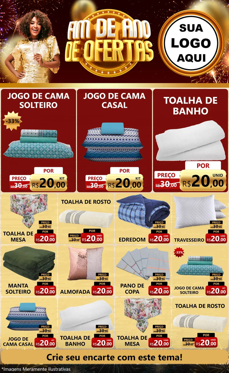Modelo de Encarte para Encarte Grande com o tema Fim de Ano de Ofertas para Cama, Mesa e Banho