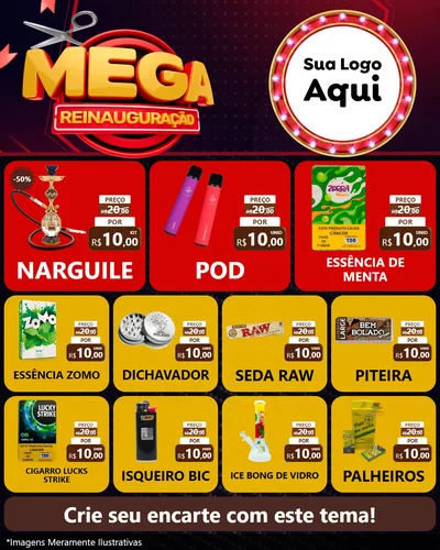 Modelo de Rede Social para Feed Instagram com o tema Mega Reinauguração para Tabacaria