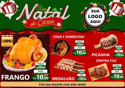 Modelo de Encarte para Encarte A4 Horizontal com o tema Um Natal de Ofertas para Assados