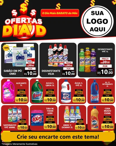 Modelo de Rede Social para Feed Instagram com o tema Ofertas Dia D para Produtos de Limpeza