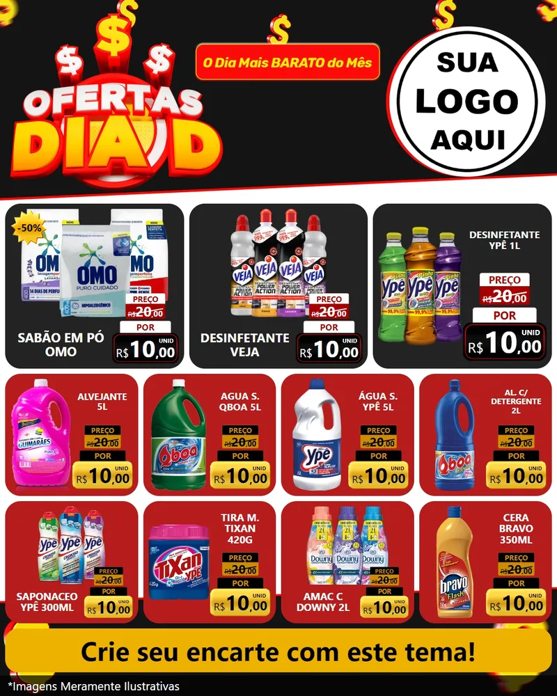 Modelo de Rede Social para Feed Instagram com o tema Ofertas Dia D para Produtos de Limpeza