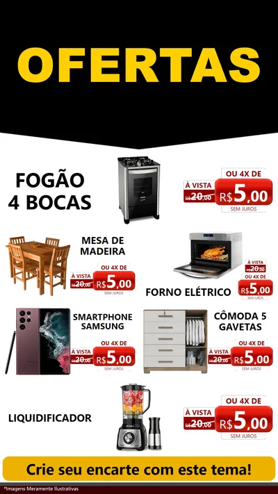 Modelo de TV para TV Vertical com o tema Ofertas Preto e Vermelho Cartaz para Móveis e Eletro