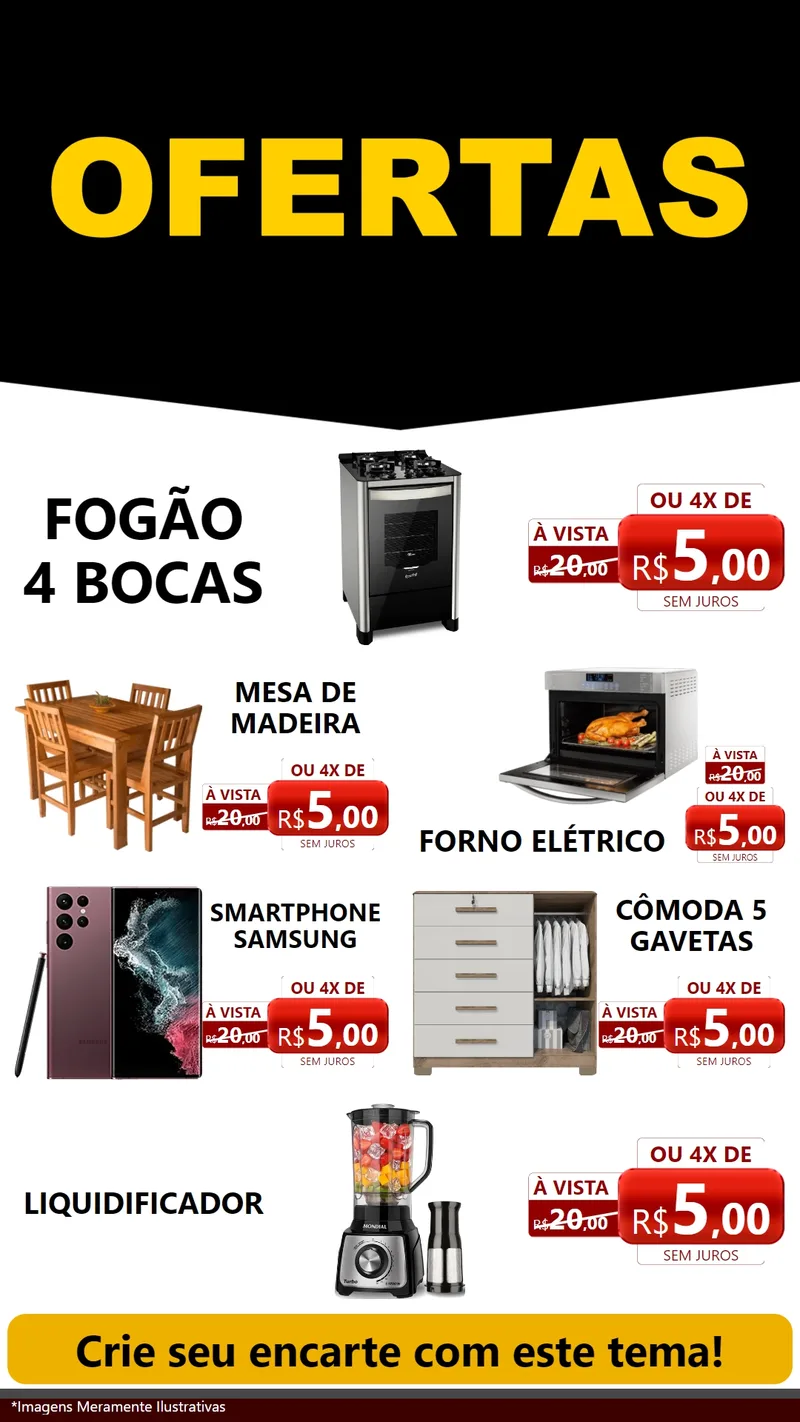 Modelo de TV para TV Vertical com o tema Ofertas Preto e Vermelho Cartaz para Móveis e Eletro