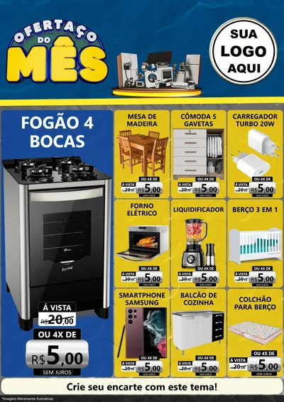 Modelo de Encarte para Encarte A4 Vertical com o tema Ofertaço do Mês - Móveis e Eletro para Móveis e Eletro