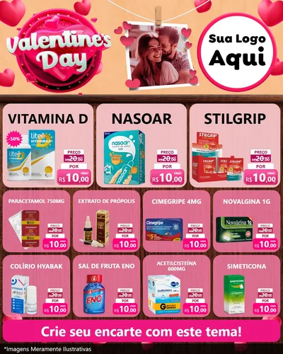 Modelo de Rede Social para Feed Instagram com o tema Valentine's Day para Farmácia