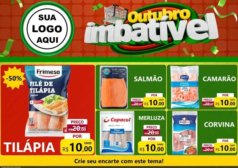 Modelo de Encarte para Encarte A4 Horizontal com o tema Outubro Imbatível para Peixaria