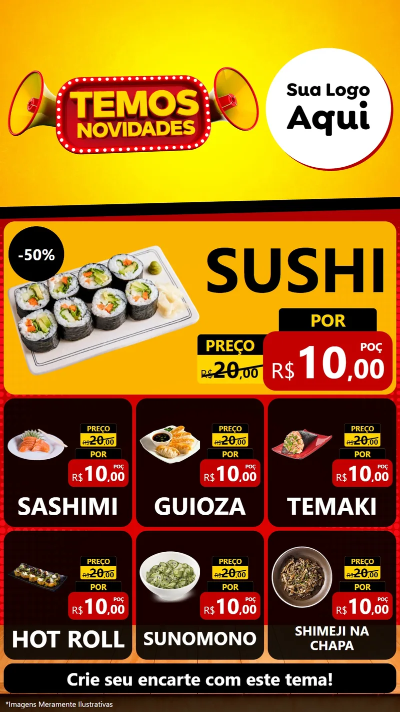 Modelo de Rede Social para Stories com o tema Temos Novidades para Comida japonesa