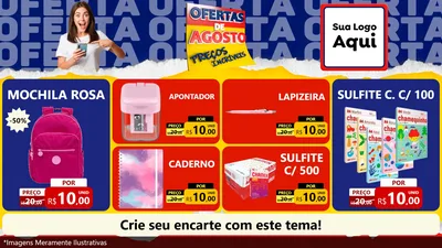 Modelo de TV para TV Horizontal com o tema Ofertas de Agosto - Preços Incríveis para Papelaria