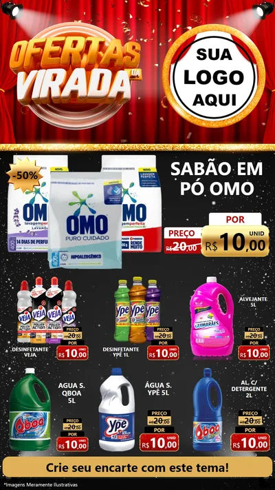 Modelo de Rede Social para Stories com o tema Ofertas da Virada para Produtos de Limpeza