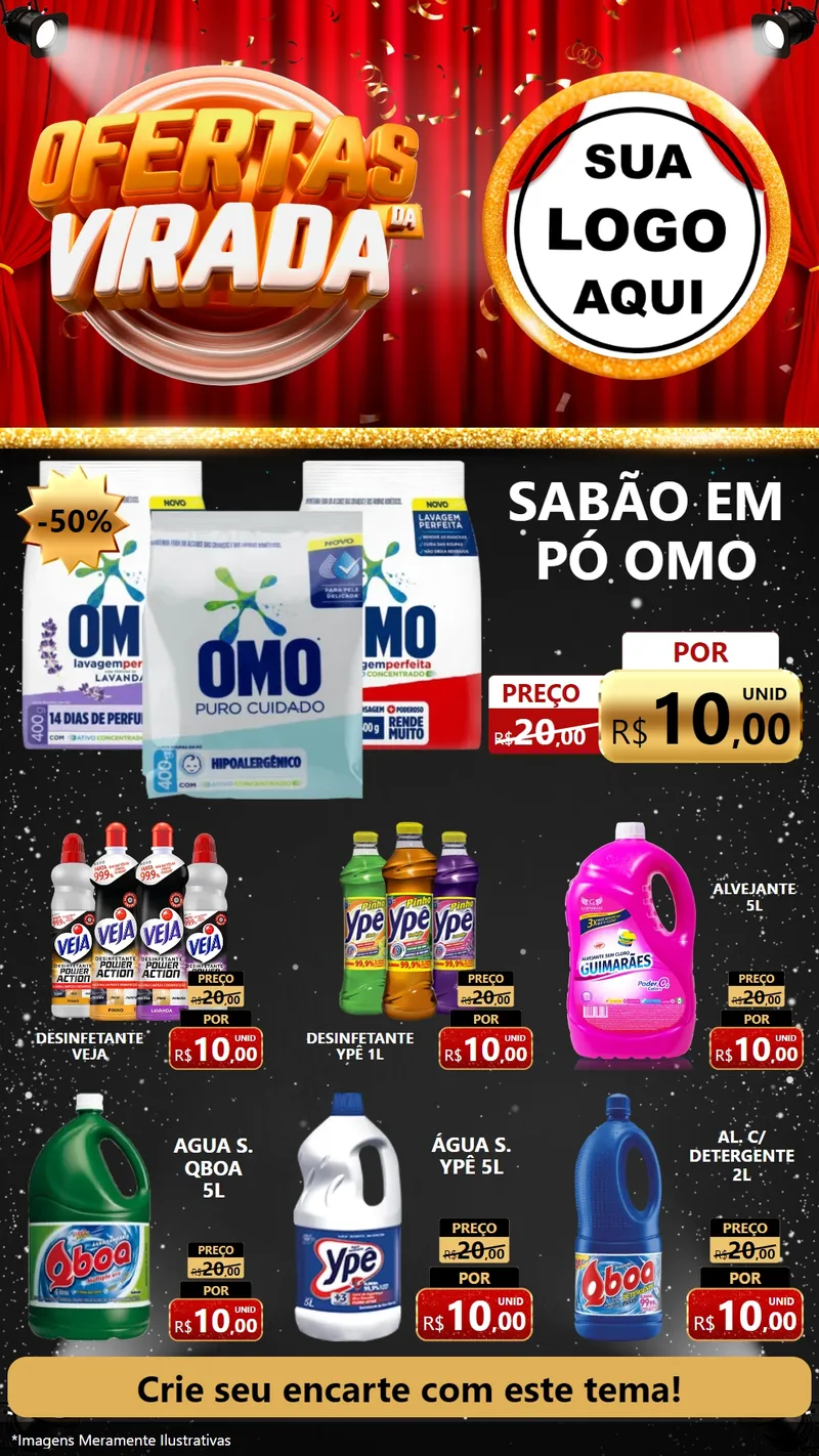 Modelo de Rede Social para Stories com o tema Ofertas da Virada para Produtos de Limpeza