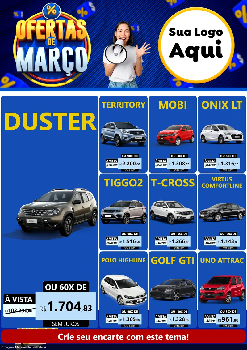 Modelo de Encarte para Encarte A4 Vertical com o tema Ofertas de Março para Concessionaria de Carros