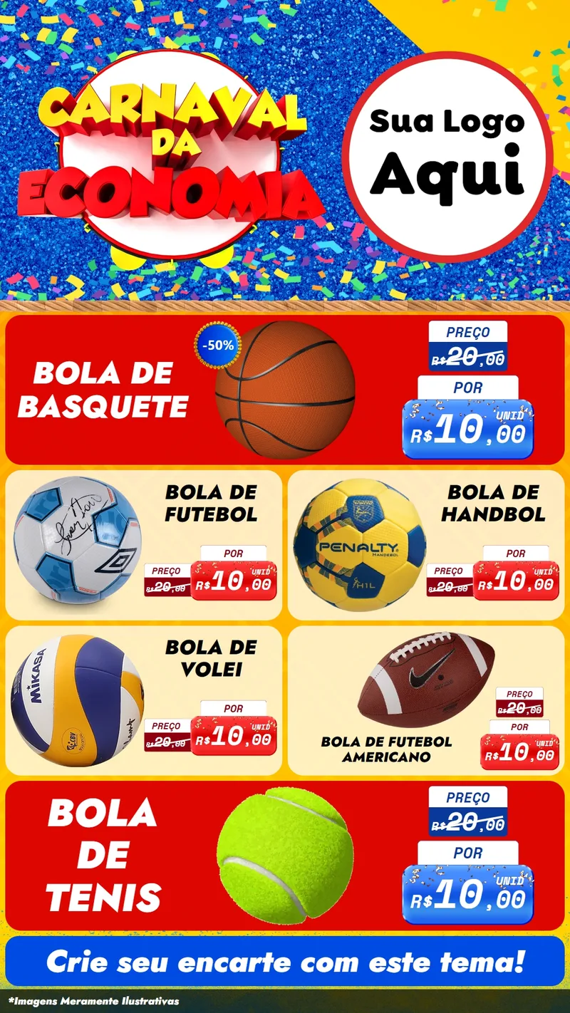 Modelo de TV para TV Vertical com o tema Carnaval da Economia para Artigos Esportivos