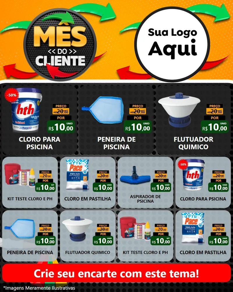 Modelo de Rede Social para Feed Instagram com o tema Mês do Cliente para Produtos para Piscina