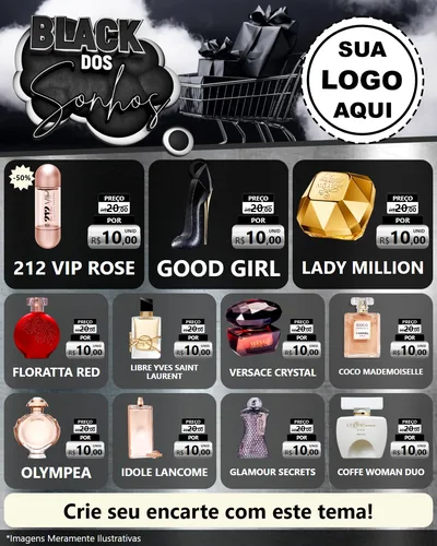 Modelo de Rede Social para Feed Instagram com o tema Black dos Sonhos para Perfumes