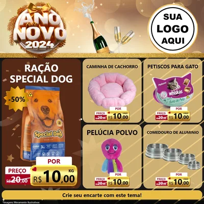 Modelo de Rede Social para Feed Facebook com o tema Feliz Ano Novo 2027 para Pet Shop