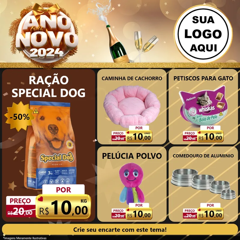 Modelo de Rede Social para Feed Facebook com o tema Feliz Ano Novo 2027 para Pet Shop