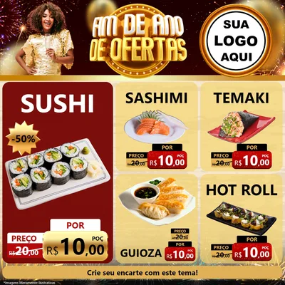 Modelo de Rede Social para Feed Facebook com o tema Fim de Ano de Ofertas para Comida japonesa