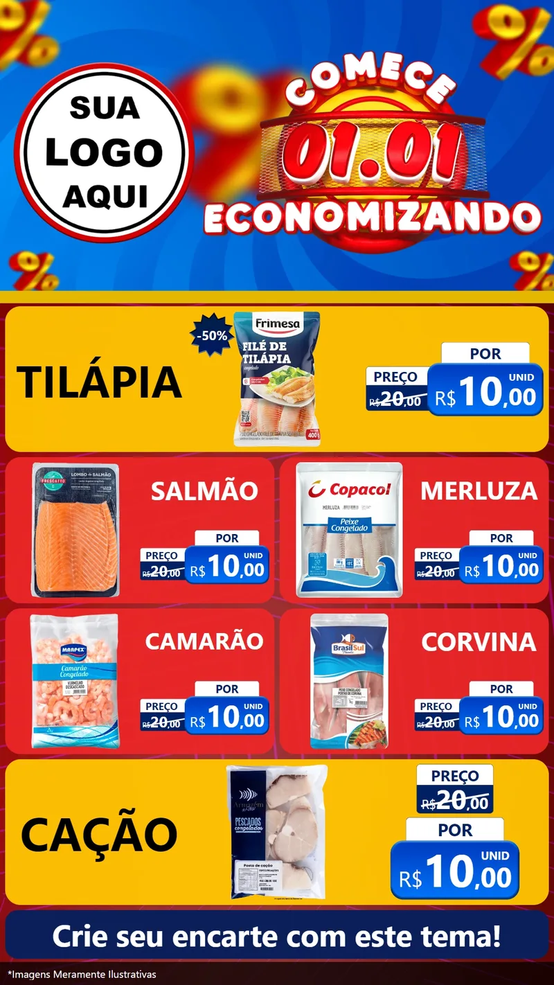 Modelo de TV para TV Vertical com o tema Comece 1º de Janeiro Economizando para Peixaria